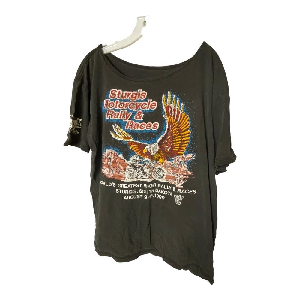Sturgis Women's Size XL Short Sleeve Motorcycle Rally T Shirt Black 1999 Vintage